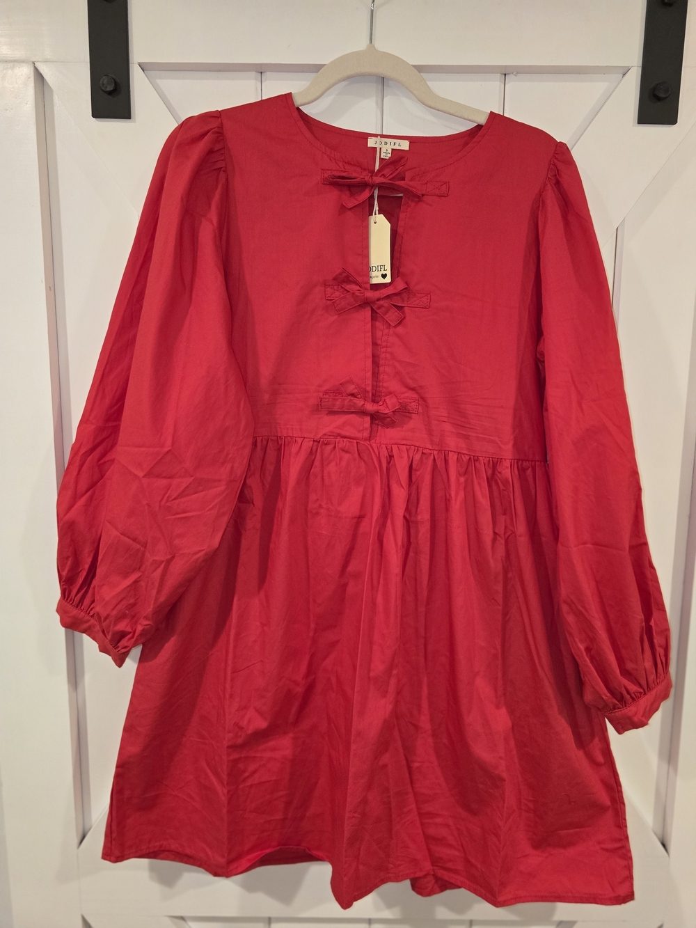 JODIFL Red Long-Sleeve Bow-Front Dress